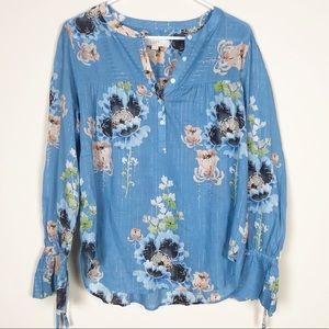NWT LOFT Shimmer Floral Blossom Top w/ tie cuffs